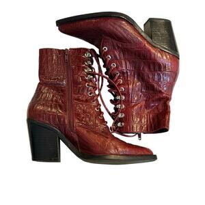 Jeffrey Campbell Red Leather Desperado Lace Up Boots Size 5.5